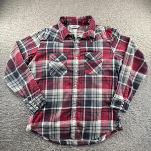 VTG Dakota by Five Brother Men's XL Red and Gray Plaid Flannel Shirt Pearl Snaps